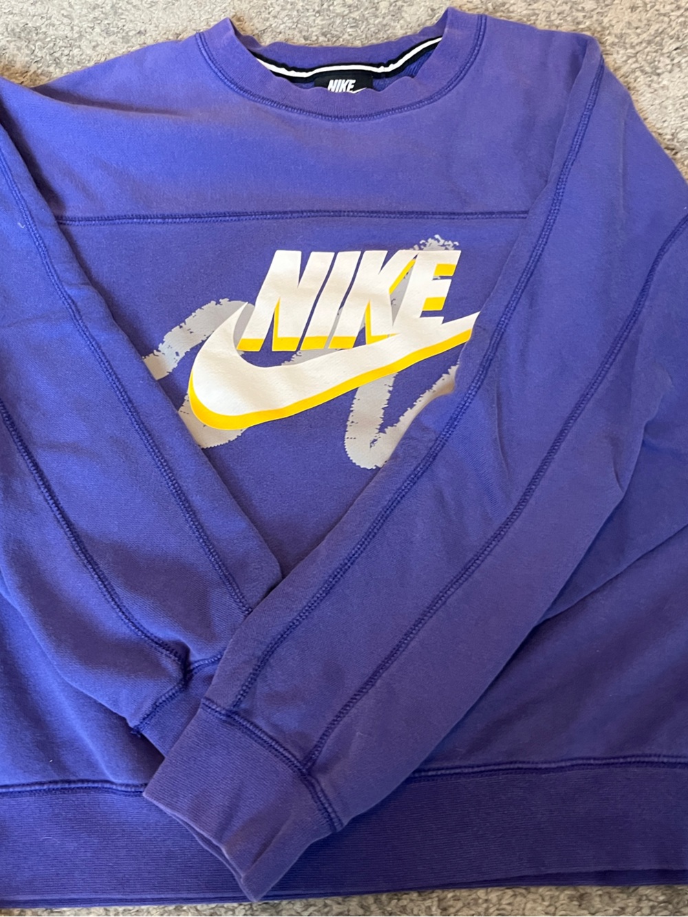 Nike Purple Crewneck Sweatshirt with Yellow & White Logo
